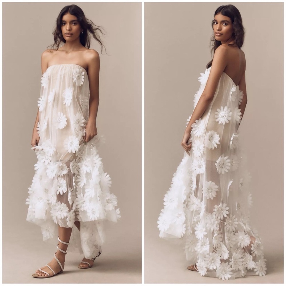 NWT Helsi Athena 3D Floral Applique Tulle Strapless Maxi Dress